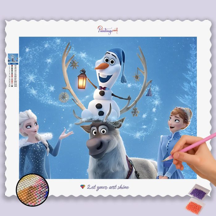 Snowman_and_Elsa_base-diamond-painting-paintingscart Anna und Königin Elsa mit Schneemann