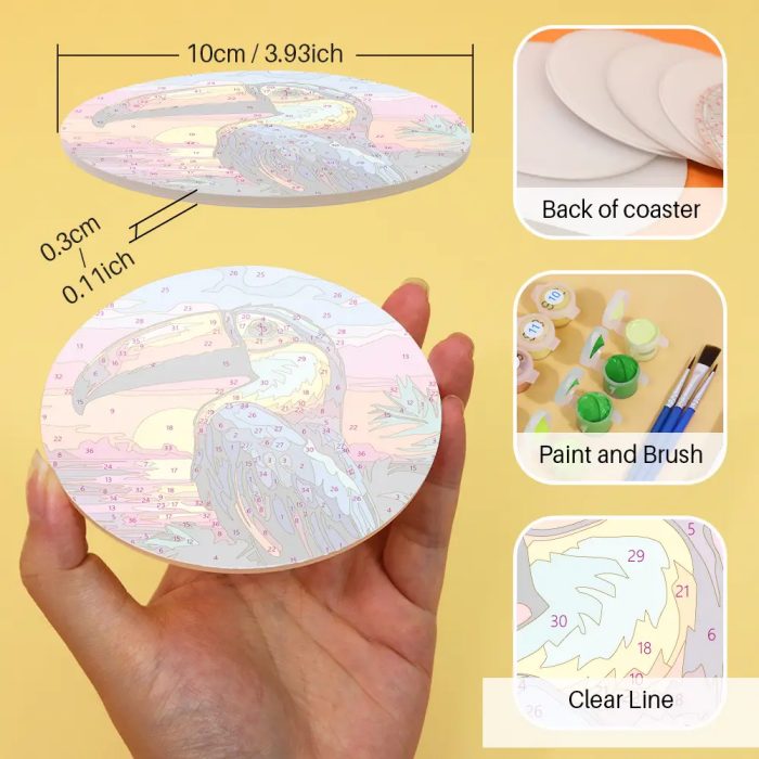 Colorful Birds - Custom Coaster Paint by Numbers (8) Colorful Birds - Beer Coaster